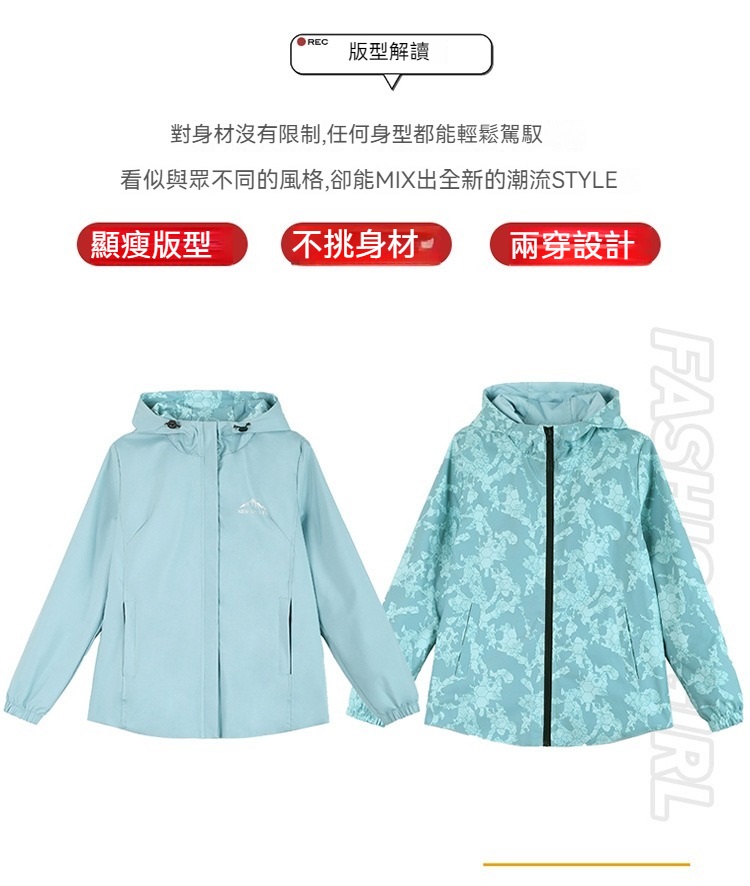 薄款兩面穿休閒連帽撞色外套 L-3XL 4色 防曬防風外套