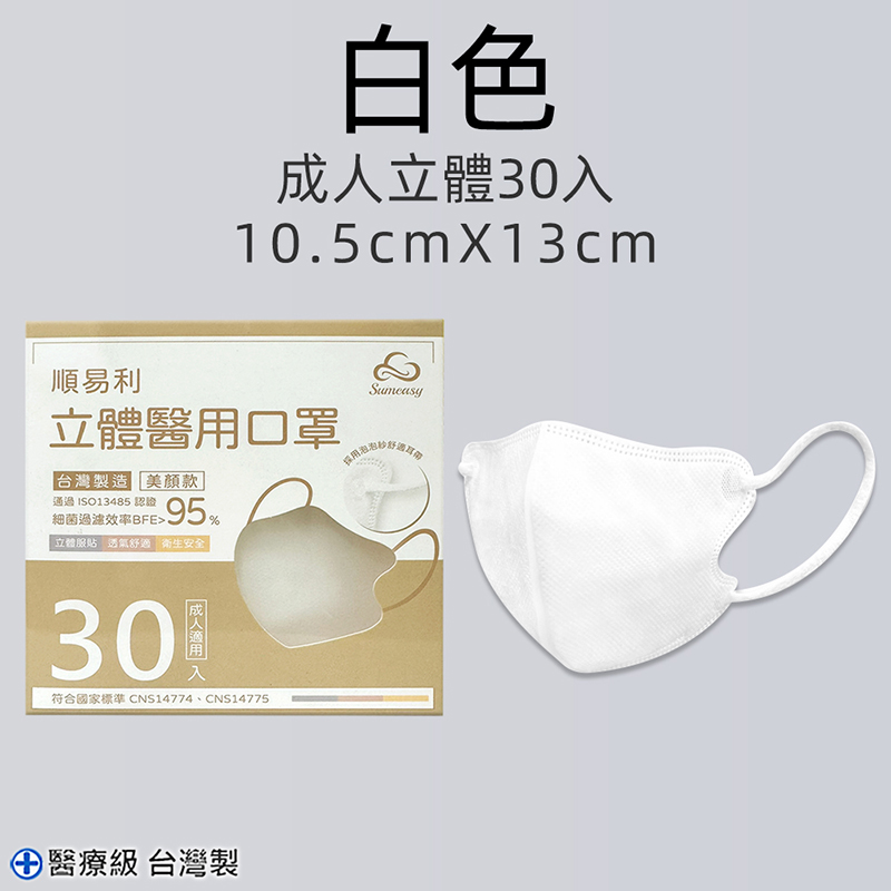 【順易利】3D立體醫療用口罩-美顏成人款(黑/白/奶茶色)任選 質感百搭色