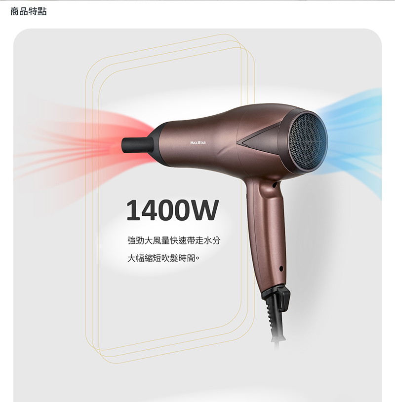【太星電工】MAX STAR 負離子沙龍吹風機1400W (附蓬鬆烘罩)