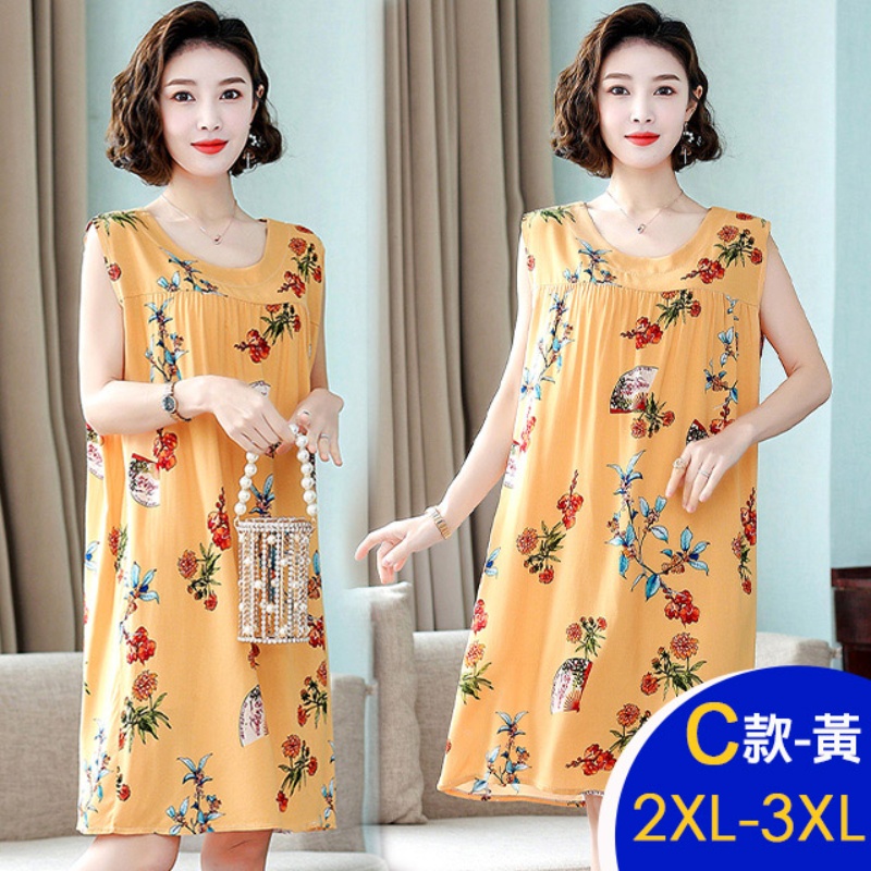 中大尺碼寬鬆優雅進口棉綢印花洋裝多款任選 修身顯瘦 連衣裙 韓國製 涼感冰絲