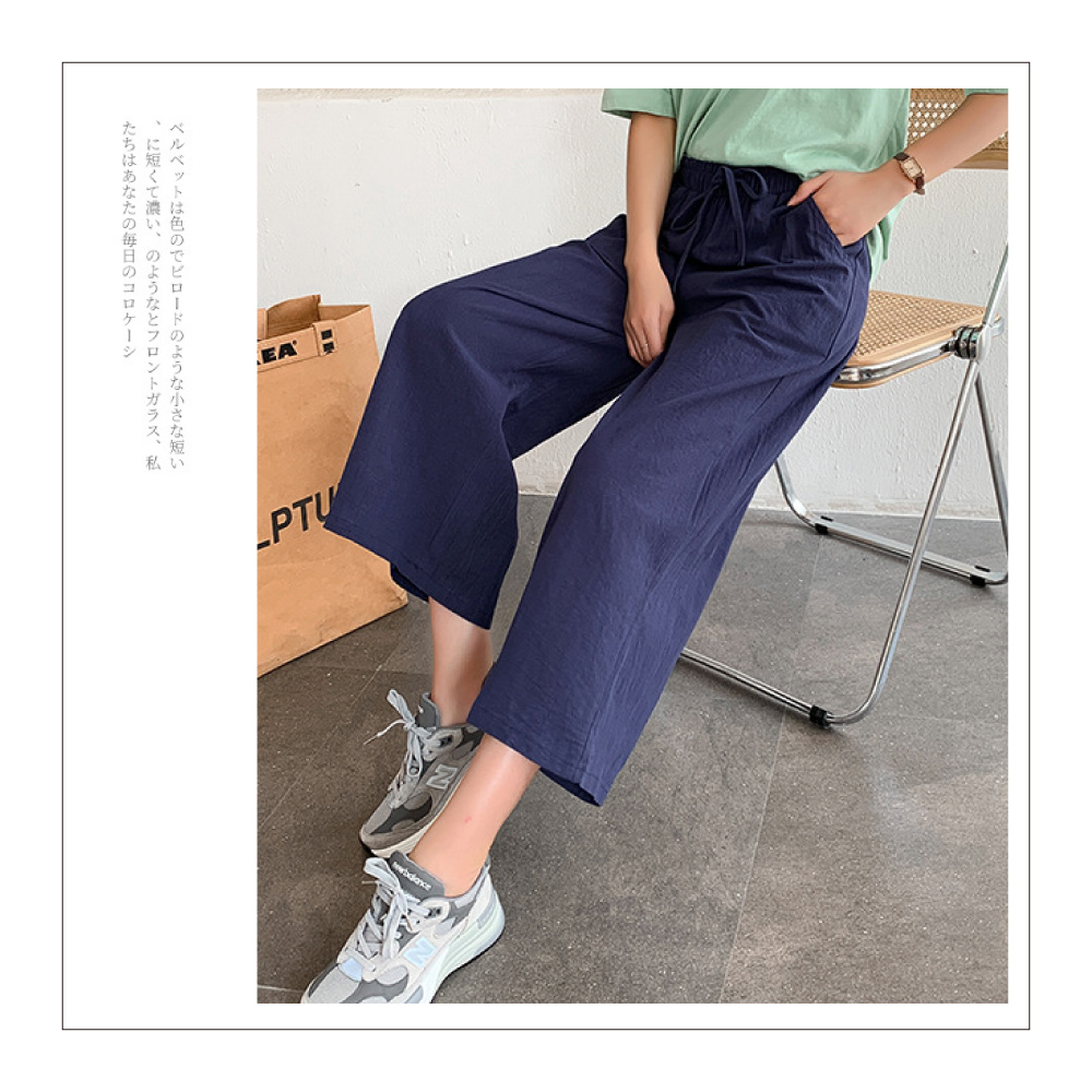 涼爽透氣舒適寬鬆棉麻闊腿褲 寬褲 休閒褲 棉麻褲 L-2XL