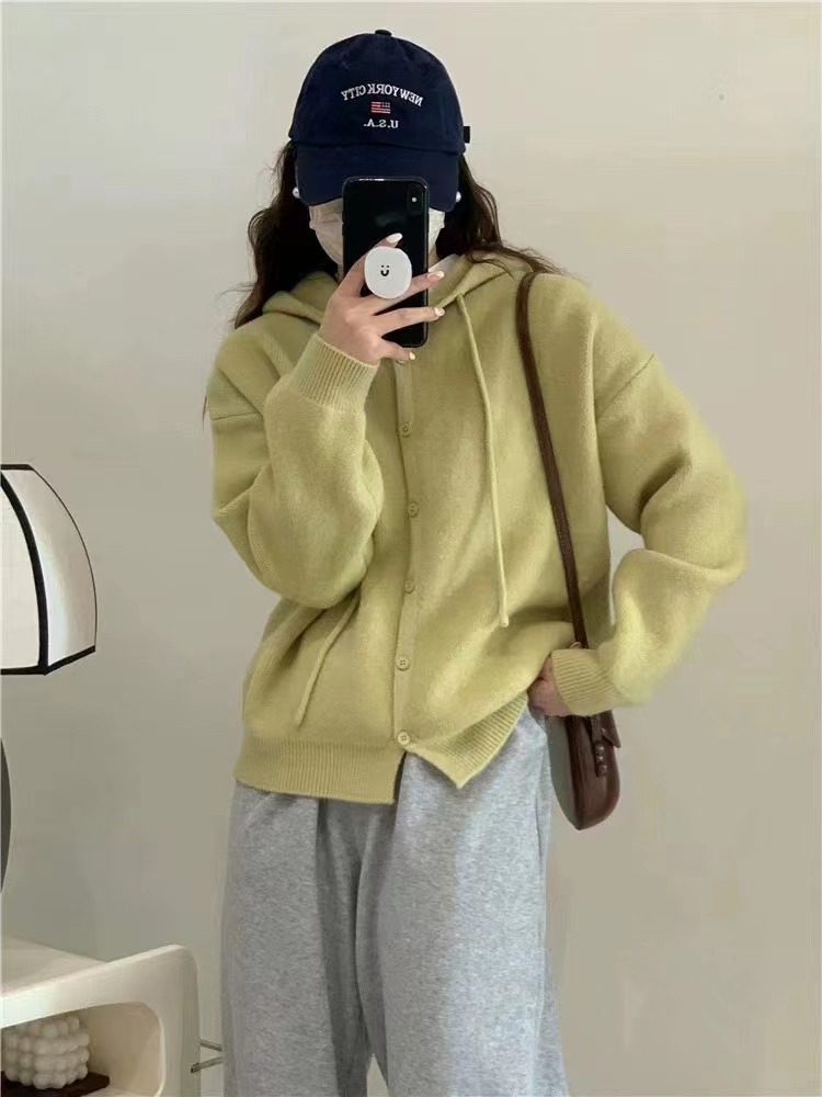 韓版連帽糖果色寬鬆針織毛衣外套 6色 百搭顯瘦