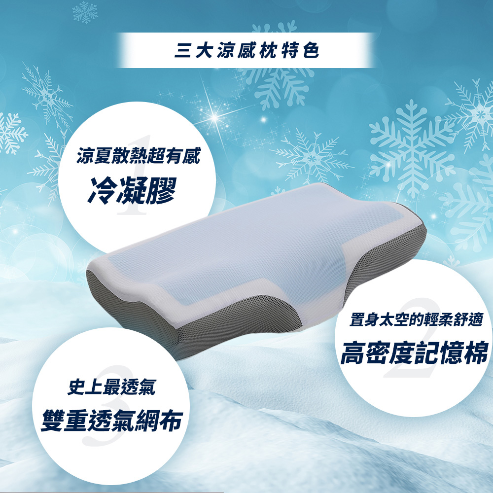 【BEST】冰晶涼感記憶枕 涼感枕頭 贈3M防潑水大和枕套(灰)