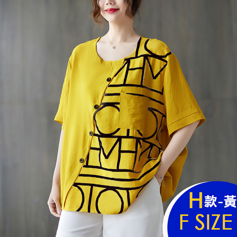 韓國簡約寬鬆顯瘦印花蝙蝠袖雪紡涼爽上衣 短袖上衣 雪紡上衣 棉質上衣 多款多尺寸