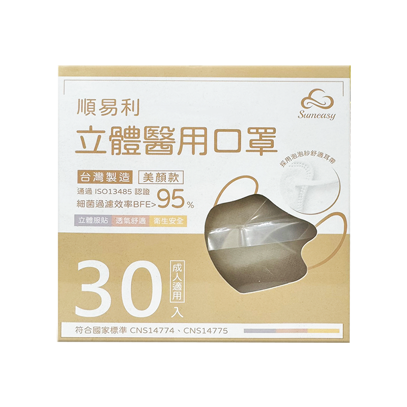 【順易利】3D立體醫療用口罩-美顏成人款(黑/白/奶茶色)任選 質感百搭色