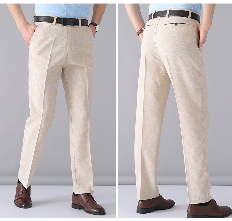 男士簡約時尚透氣涼爽抗皺亞麻褲 棉麻褲 休閒褲 西裝褲 4色 涼感冰絲