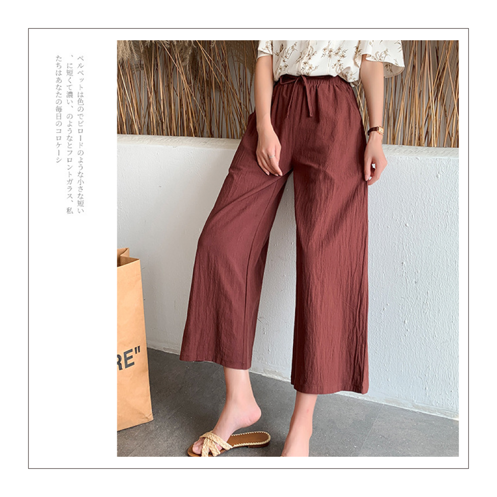 涼爽透氣舒適寬鬆棉麻闊腿褲 寬褲 休閒褲 棉麻褲 L-2XL