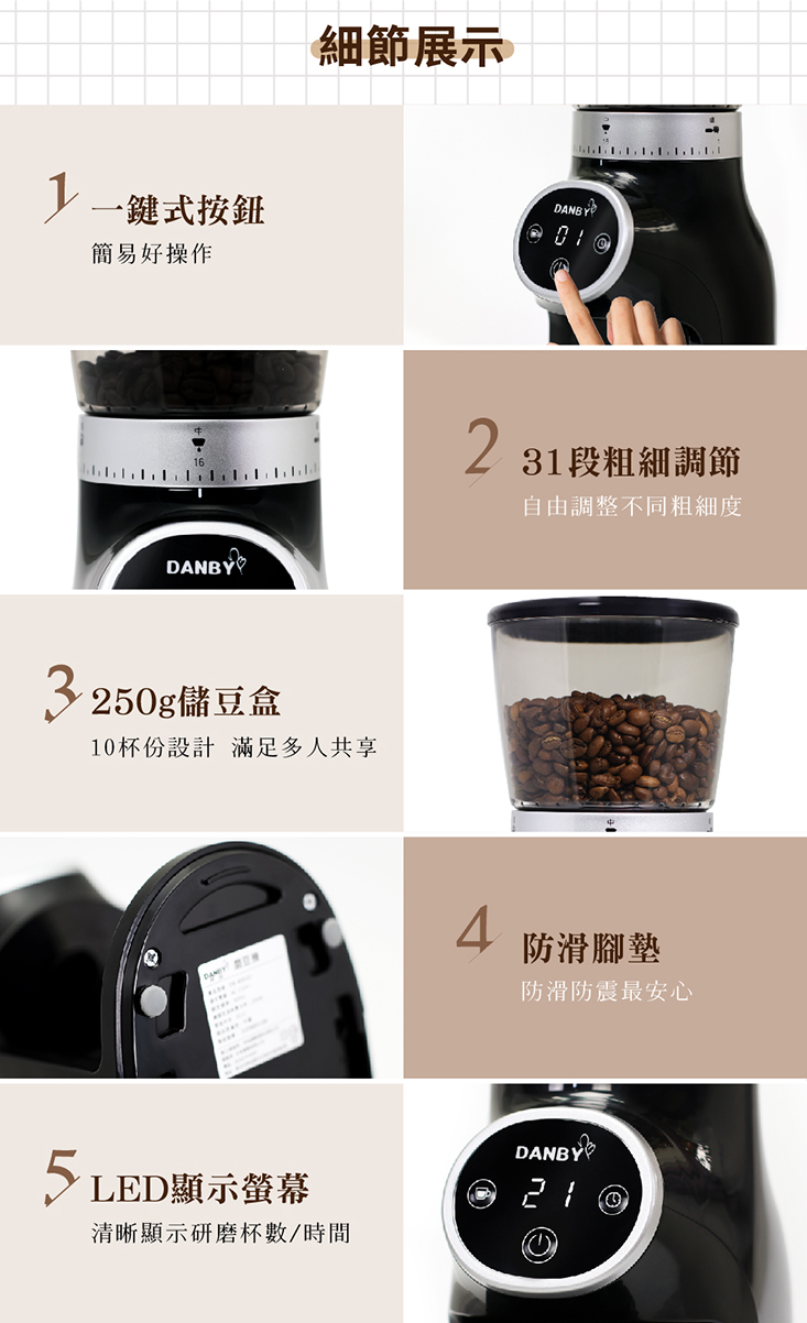 【DANBY丹比】咖啡職人專業錐刀磨豆機(DB-80EGD)