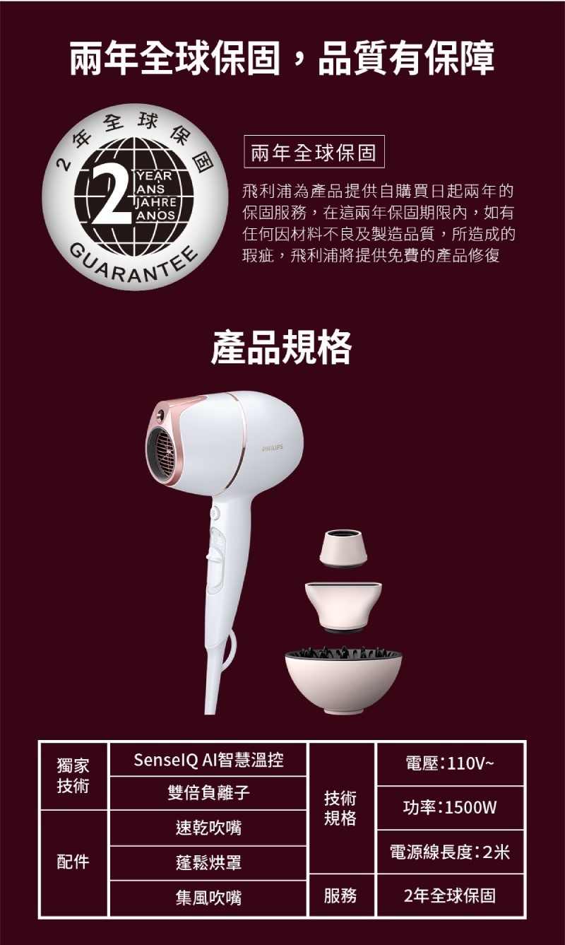 【Philips 飛利浦】Adele AI頂級智能溫控輕量護髮吹風