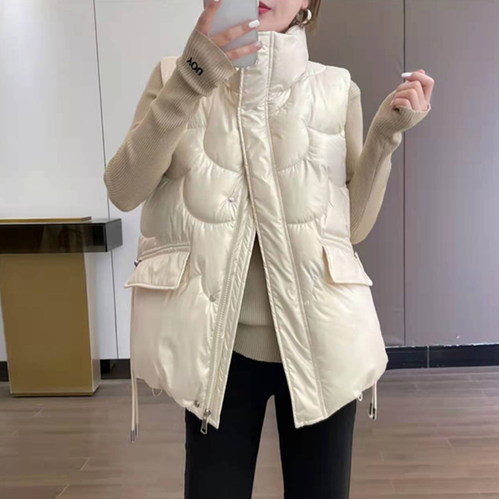 韓版加厚保暖珠光羽絨棉背心 M-2XL 禦寒保暖