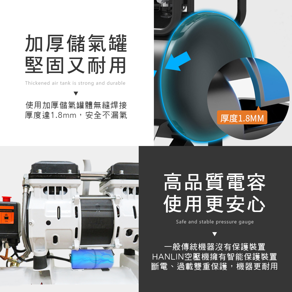 【HANLIN 】免維護無油9L空壓機