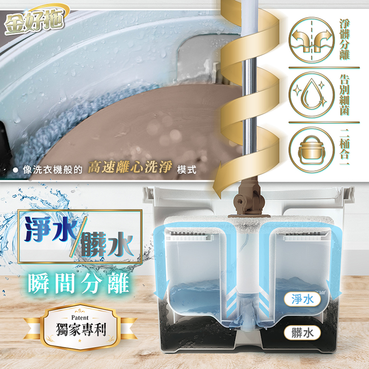 【金好拖】髒水分離拖把組-1拖+1桶+2布-湯鎮瑋老師推薦(開運/拖把/大掃除)