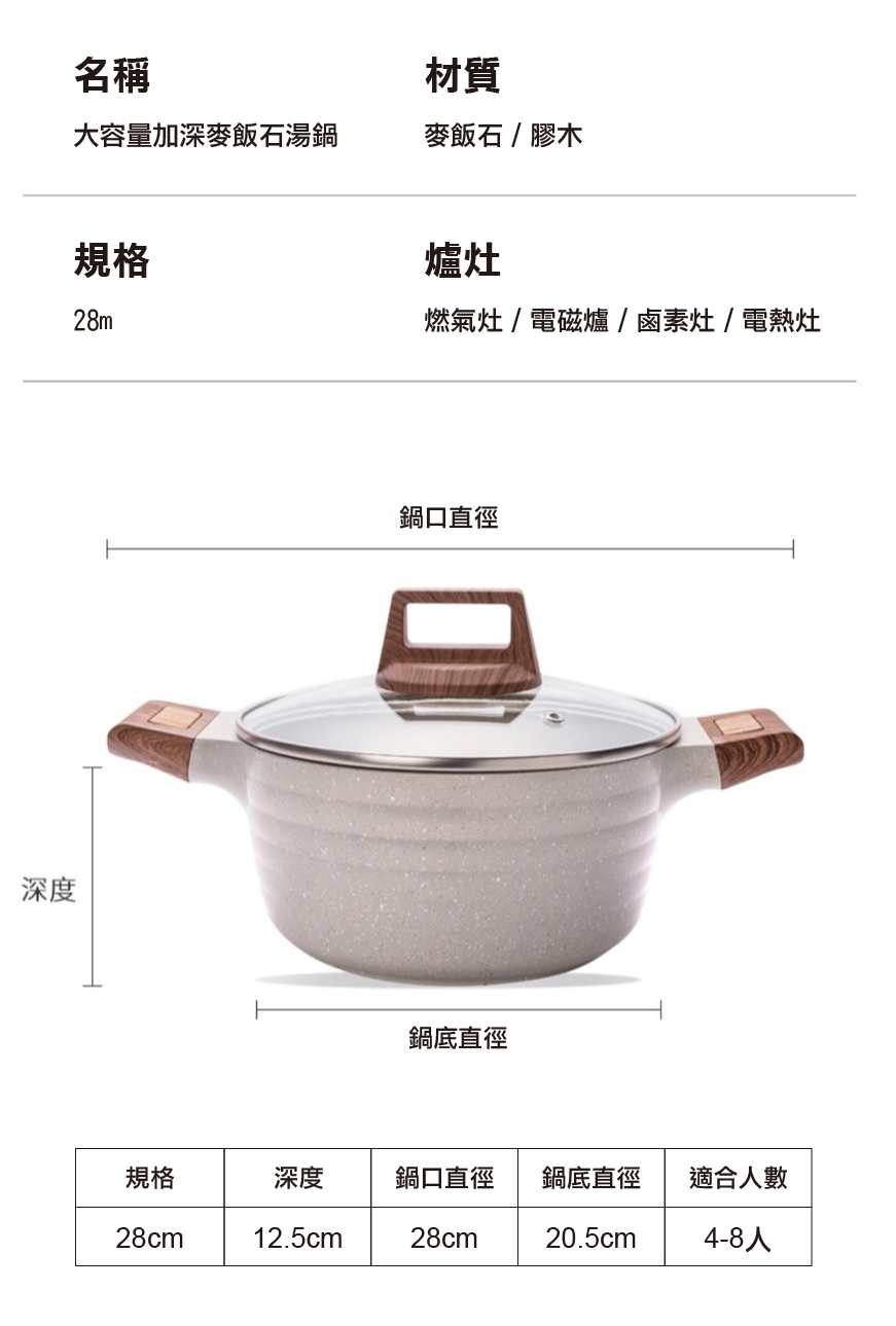 Zhyuin頂級超深麥飯石湯鍋28CM