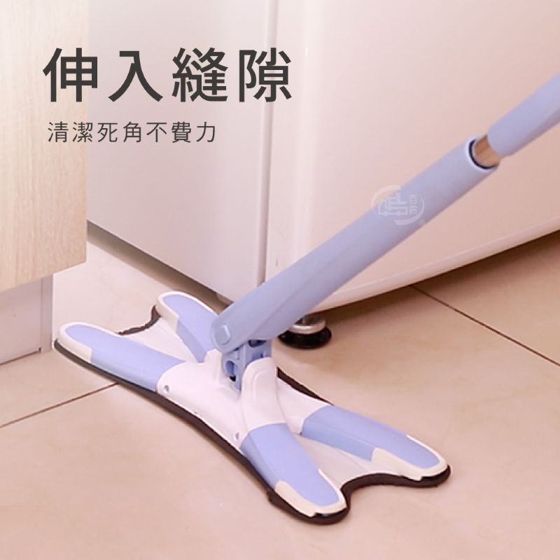【百鈴】易秒擰免沾手X型加大平板拖把+吸水格紋小方巾 超值組 掃除用具