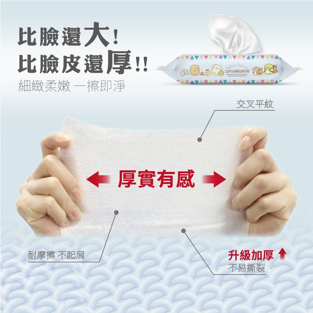 【角落小夥伴】加大加厚純水濕紙巾(70抽/包) 角落生物 有蓋 濕巾