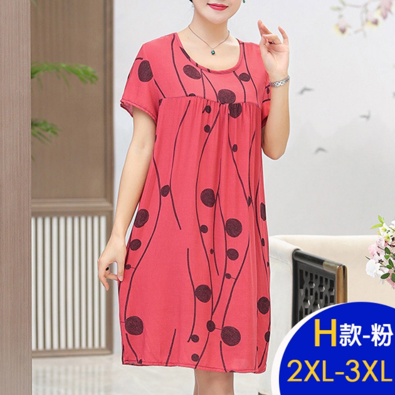 中大尺碼寬鬆優雅進口棉綢印花洋裝多款任選 修身顯瘦 連衣裙 韓國製 涼感冰絲