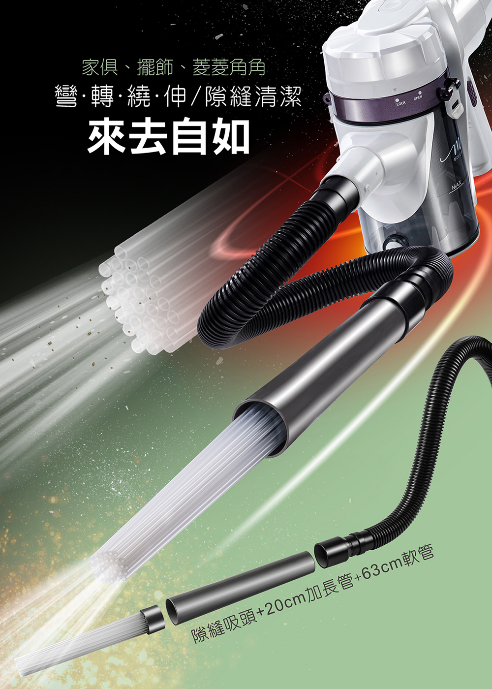 【MOLIJIA 魔力家】髒吸吸 手持式除蹣吸塵器配件-隙縫軟管清