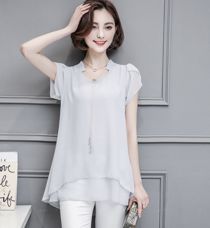 大碼荷葉袖顯瘦修身雪紡上衣 XL-3XL