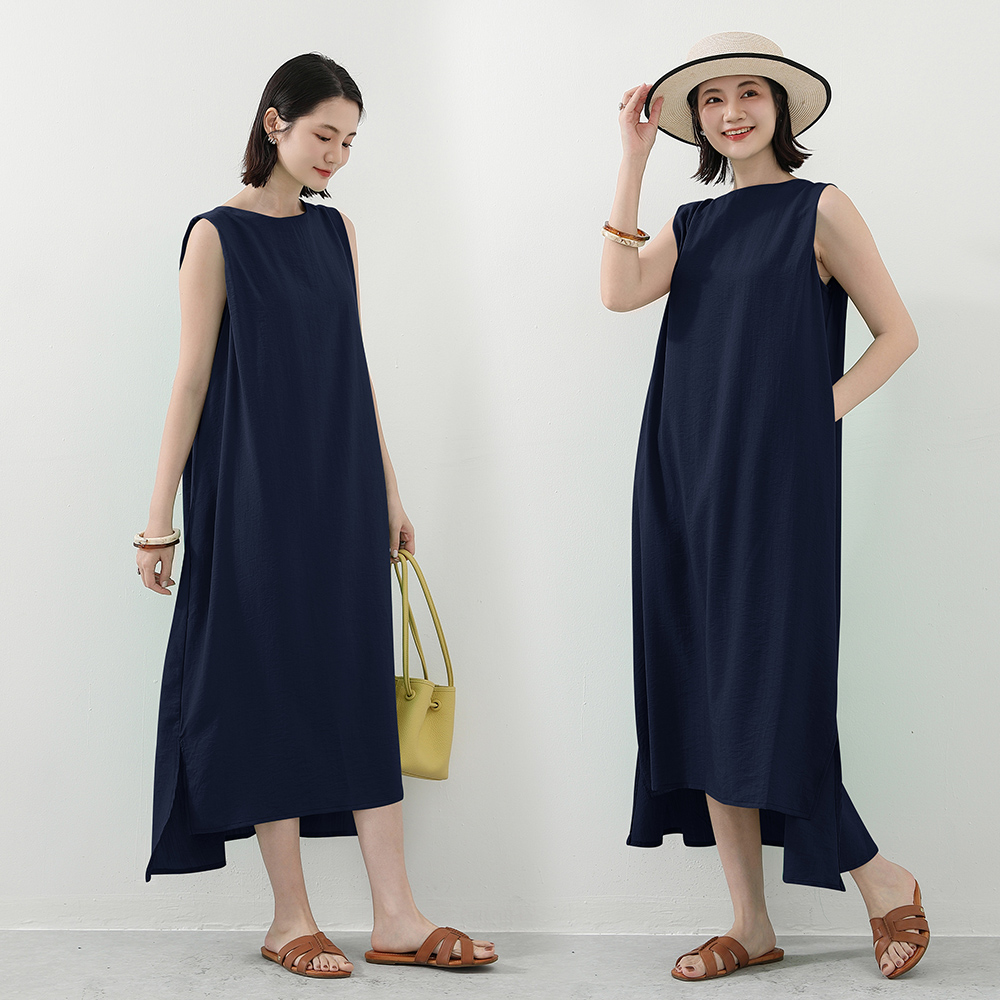 韓系高質感涼感寬鬆棉麻文青層次感洋裝 4色 棉麻連身裙 棉麻連衣裙