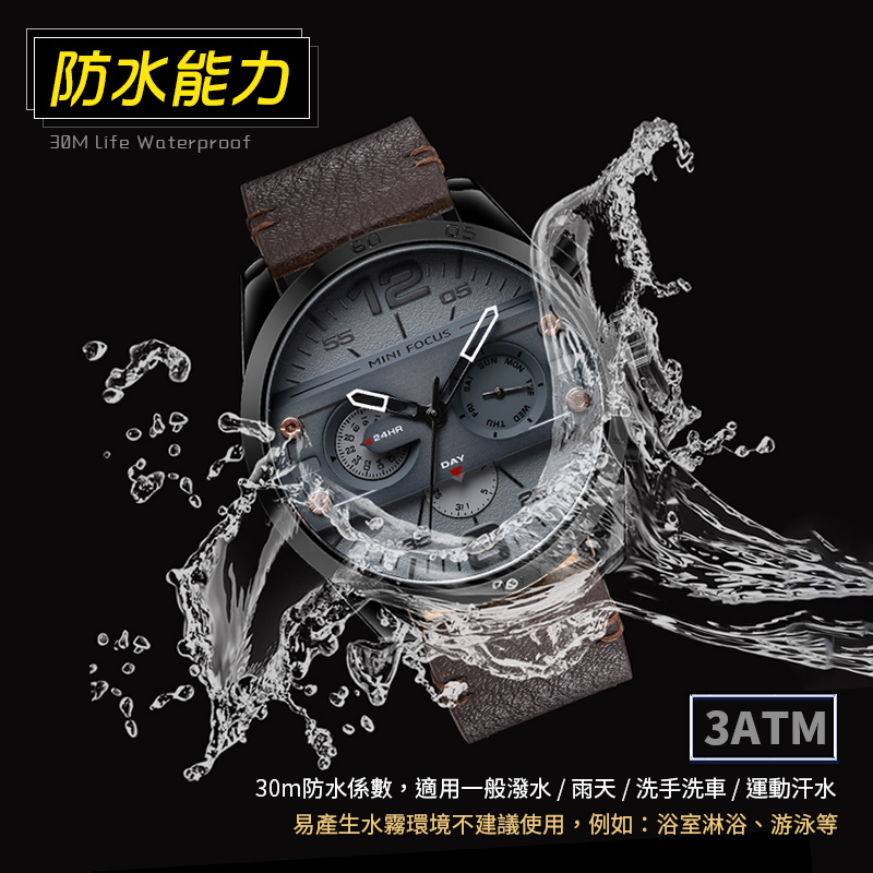 MF聯名款商務30米防水電子錶 真皮錶帶 賽車錶盤