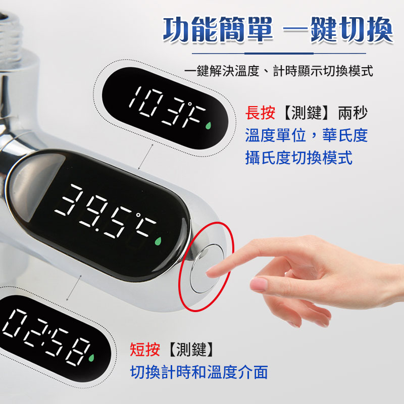 【長江】免插電LED防水智能沐浴水溫計AWS-2 水流發電 三色水溫指示燈