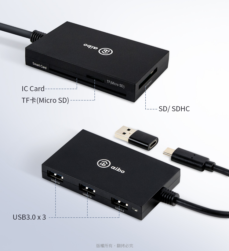 【aibo】多合一晶片讀卡機(附轉接頭) ATM 記憶卡 USB
