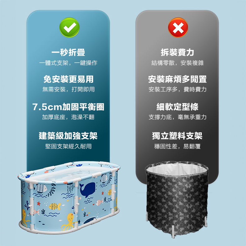 第四代免安裝加長摺疊泡澡桶