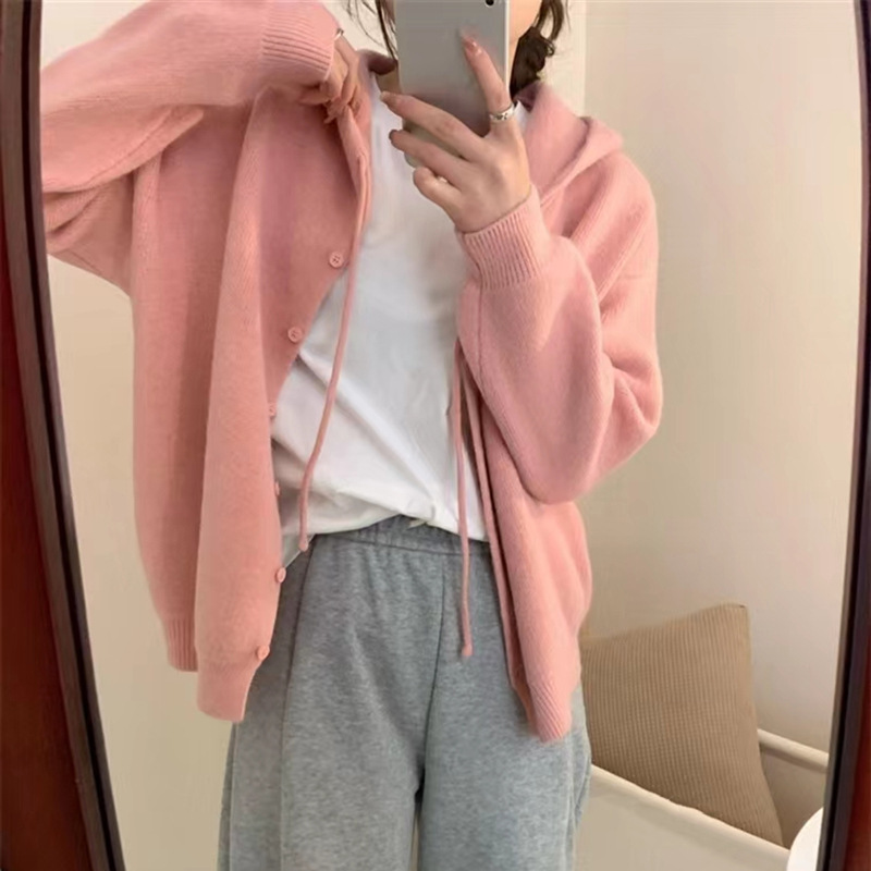 韓版連帽糖果色寬鬆針織毛衣外套 6色 百搭顯瘦
