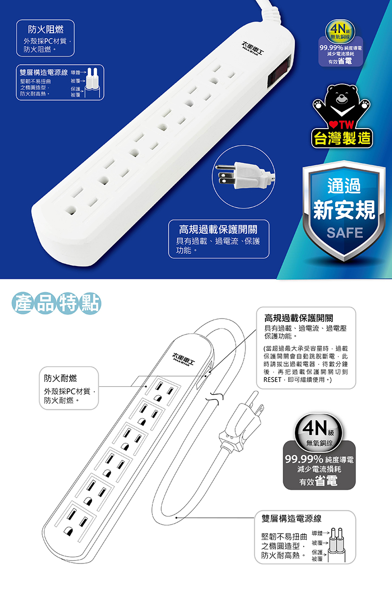 【太星電工】延長線買一送一超值組(OCP44306 OCB61304)