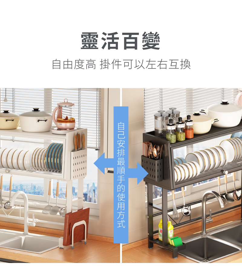 不鏽鋼翻蓋防塵可伸縮水槽碗盤瀝水架