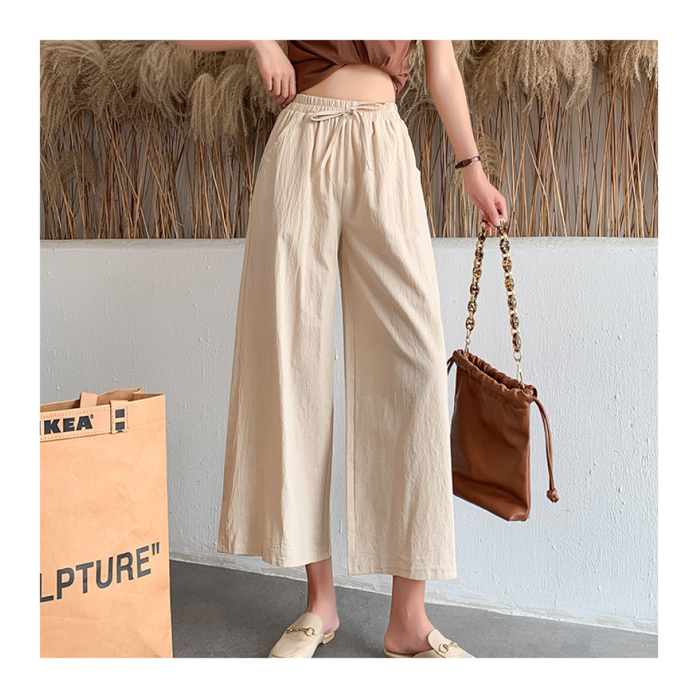 涼爽透氣舒適寬鬆棉麻闊腿褲 寬褲 休閒褲 棉麻褲 L-2XL
