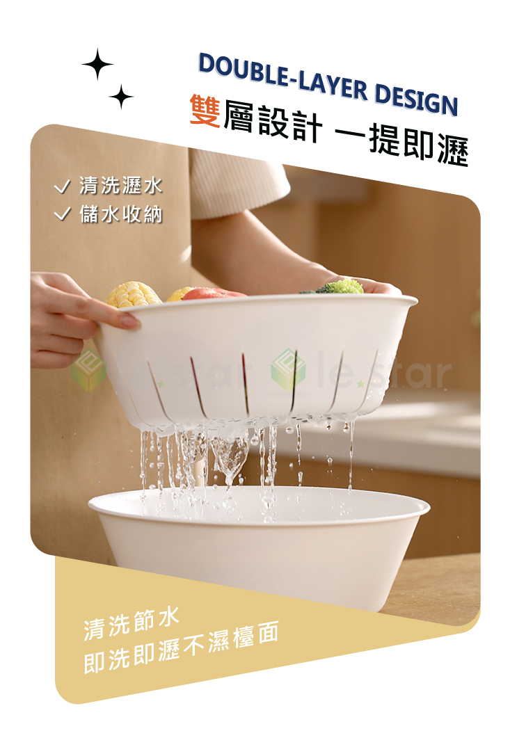 【FaSoLa】多用途二合一雙層瀝水籃