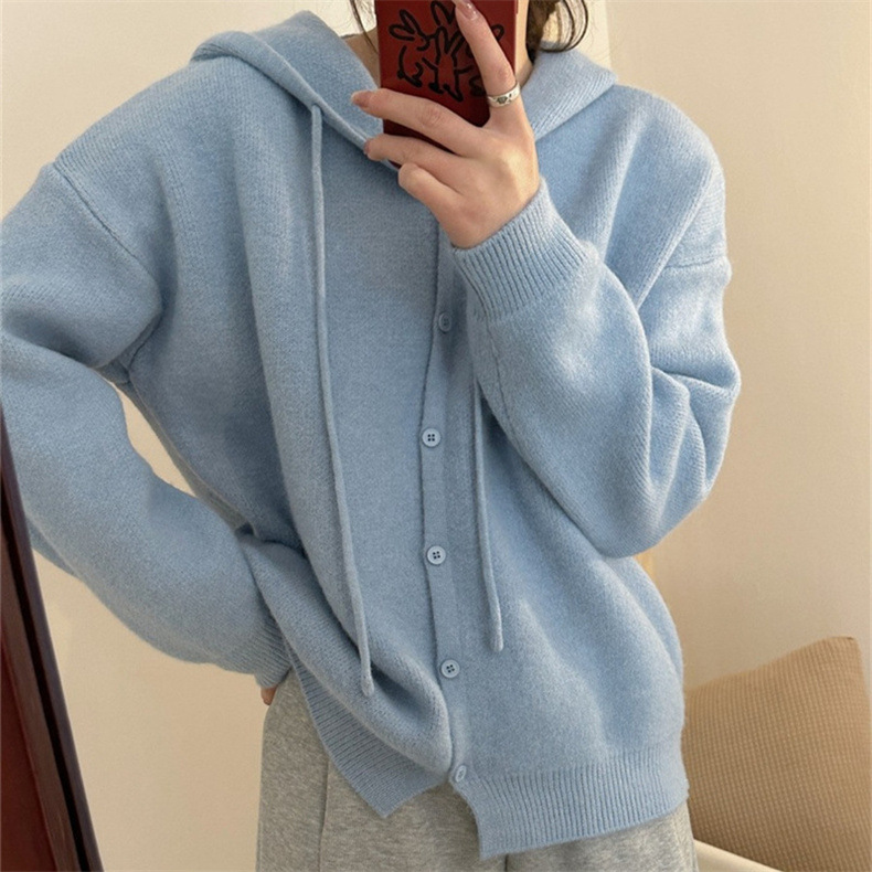 韓版連帽糖果色寬鬆針織毛衣外套 6色 百搭顯瘦