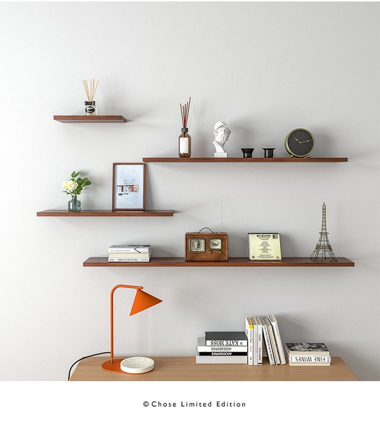 牆上壁掛式一字木板收納置物架 實木白色/原木色/胡桃色