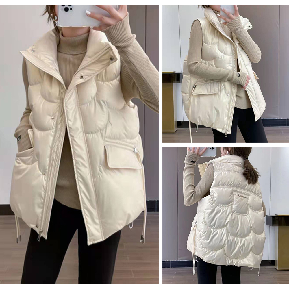 韓版加厚保暖珠光羽絨棉背心 M-2XL 禦寒保暖