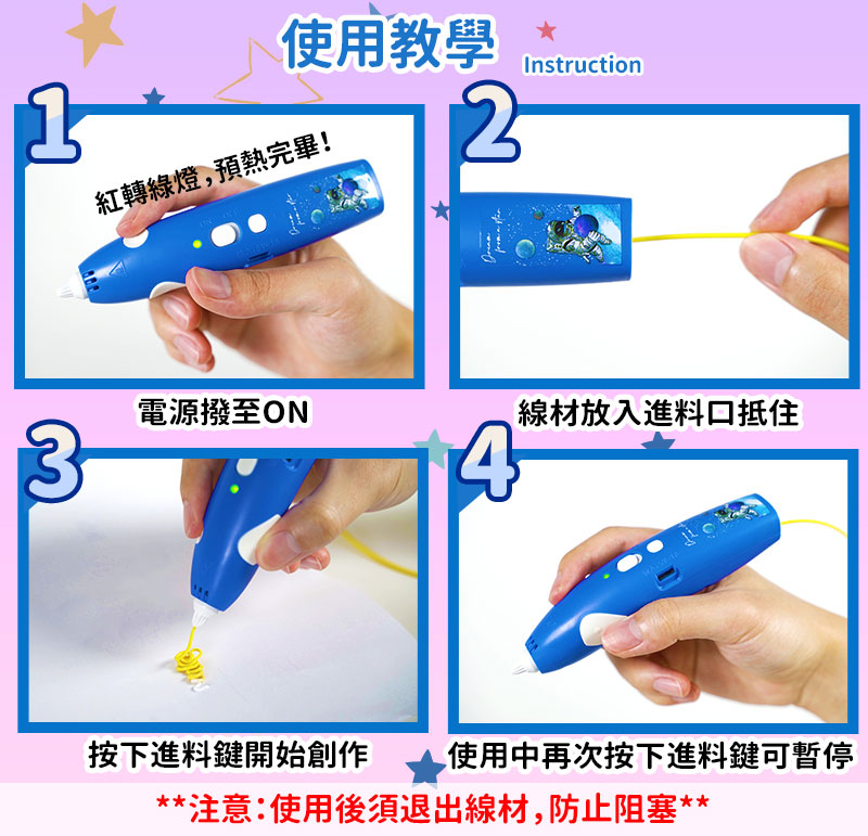 兒童創意塗鴉3D列印筆/專用PCL線材5m/10m