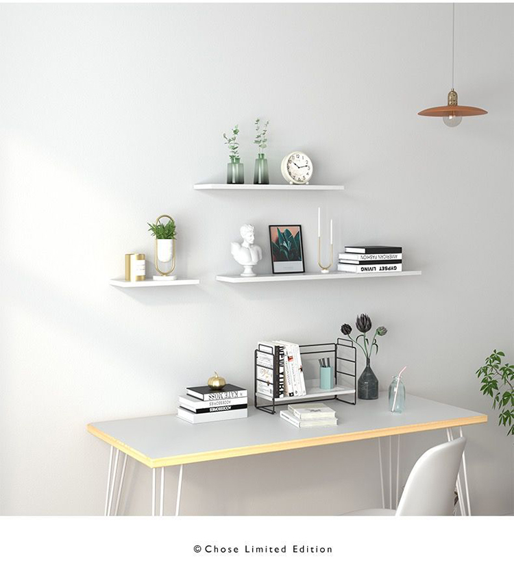 牆上壁掛式一字木板收納置物架 實木白色/原木色/胡桃色