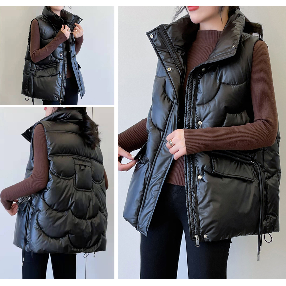 韓版加厚保暖珠光羽絨棉背心 M-2XL 禦寒保暖