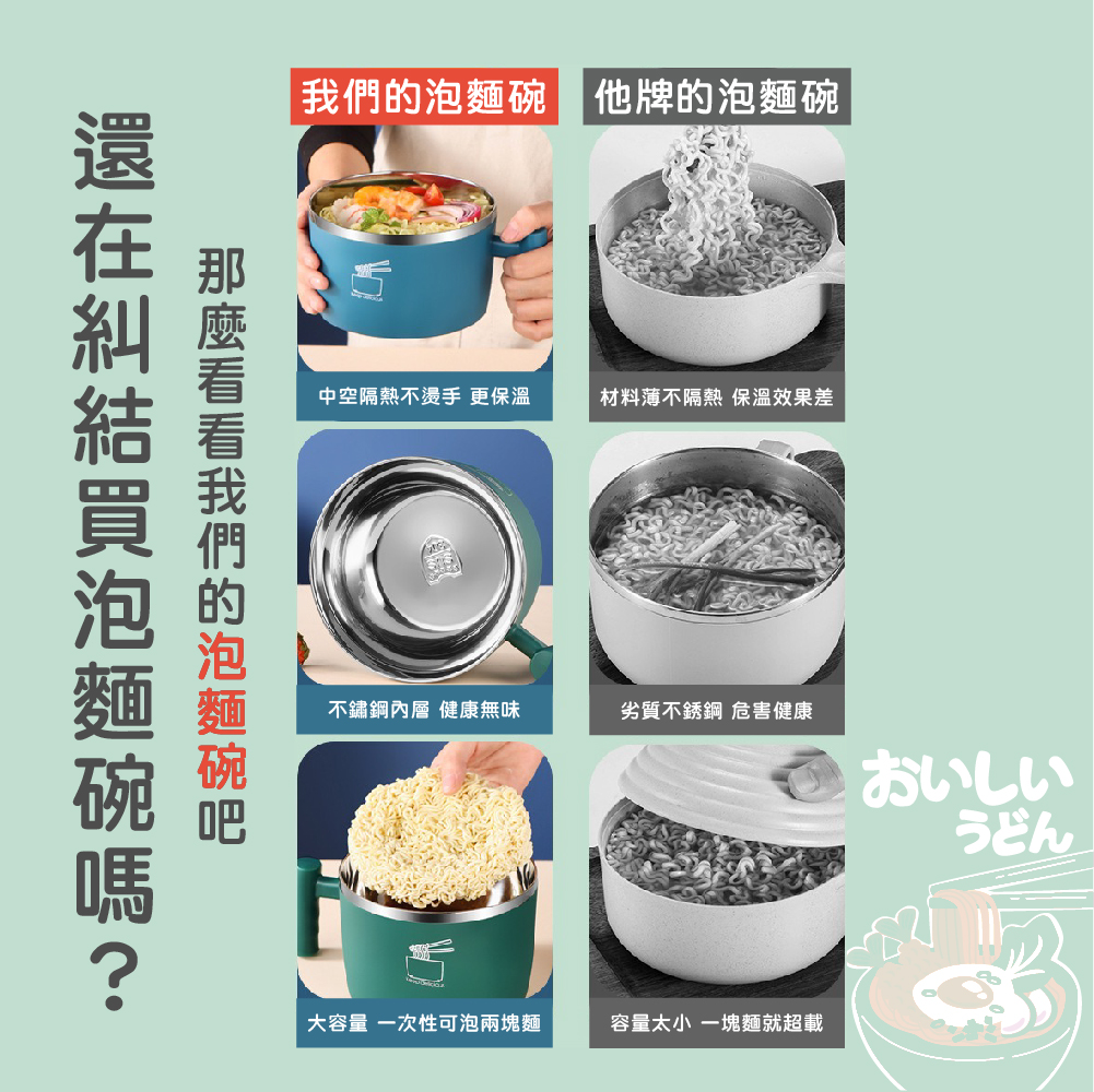 304不鏽鋼超大容量可瀝水泡麵碗 舒適手柄 3色任選 1200ml