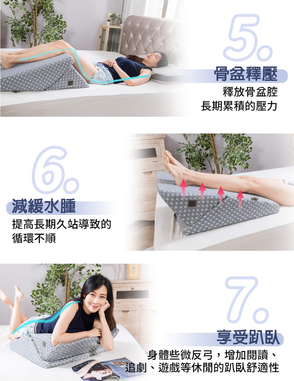【日本旭川】人體工學美姿靠墊 (贈石墨烯毯) 二段折疊三角靠墊 抬腿枕 腰墊