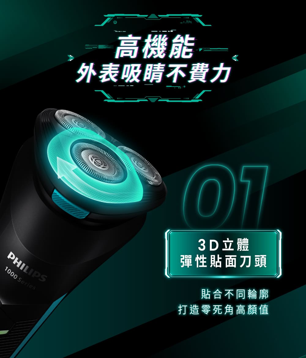 【Philips 飛利浦】電競系列三刀頭電動刮鬍刀 S1115
