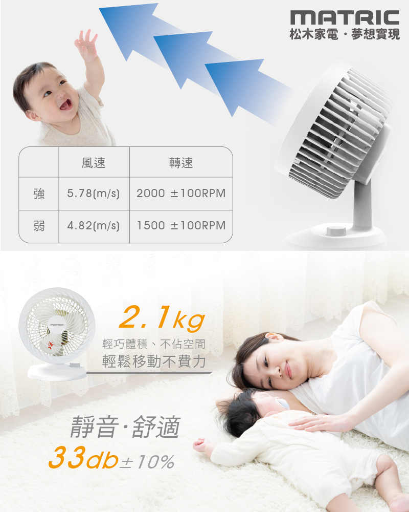 【MATRIC松木】7吋靜音桌扇 循環扇 電風扇 電扇(KFC-MN71A)