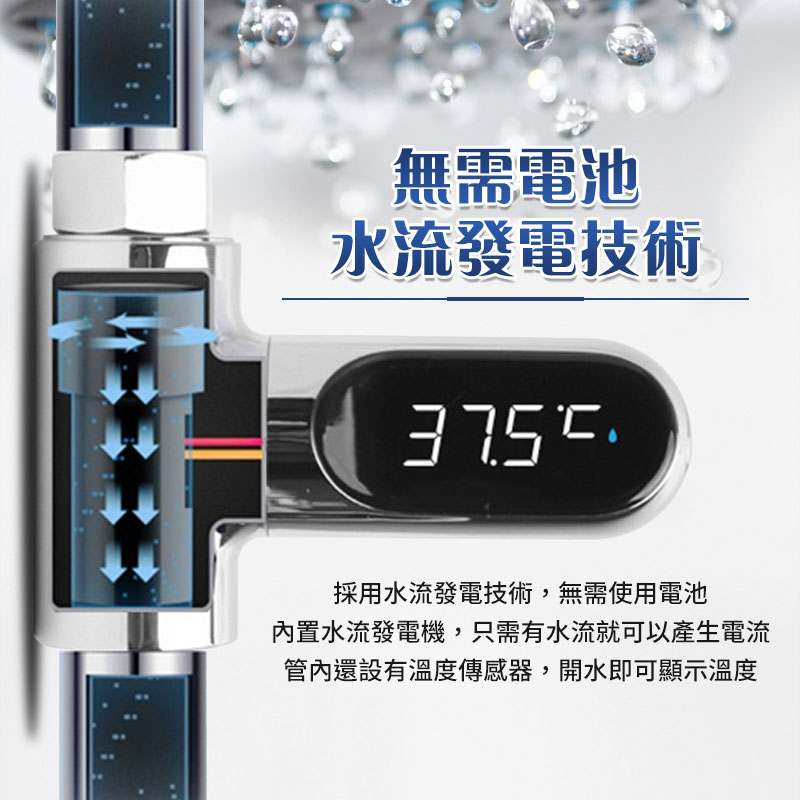 【長江】免插電LED防水智能沐浴水溫計AWS-2 水流發電 三色水溫指示燈