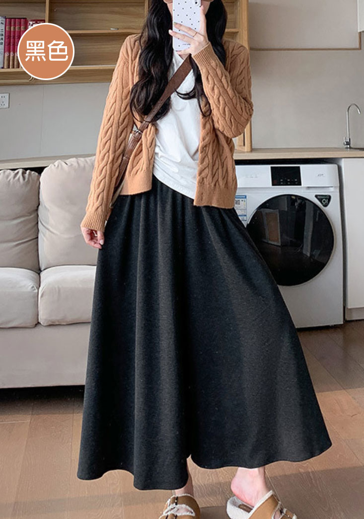 軟柔糯米絨大擺闊腿褲裙 黑/米白/燕麥/淺灰色