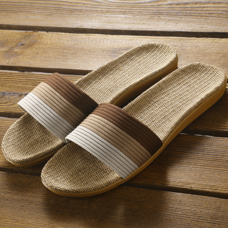 日式防滑亞麻條紋透氣拖鞋 室內拖鞋