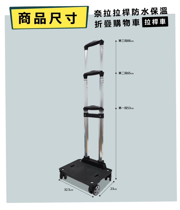 【ONE HOUSE】奈拉拉桿防水保溫4輪折疊購物車 OH-Q325