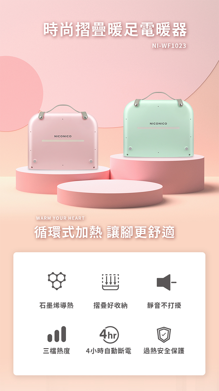 NicoNicoNICONICO時尚摺疊暖足電暖器NI-WF1023NI-WF1