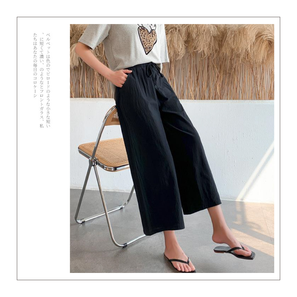 涼爽透氣舒適寬鬆棉麻闊腿褲 寬褲 休閒褲 棉麻褲 L-2XL