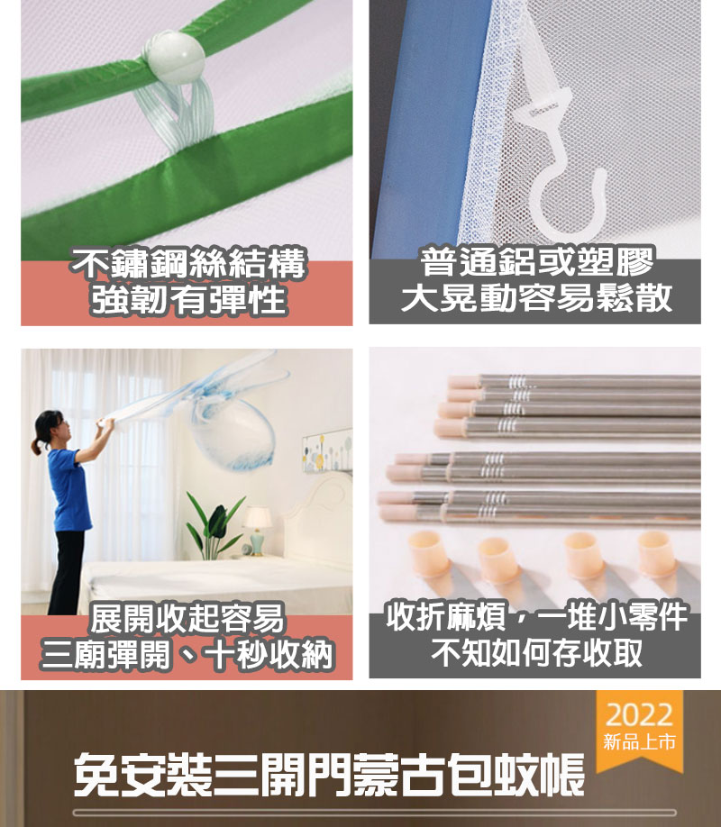 免安裝蒙古包蚊帳任選 雙開門宮廷蚊帳/三開門宮廷蚊帳