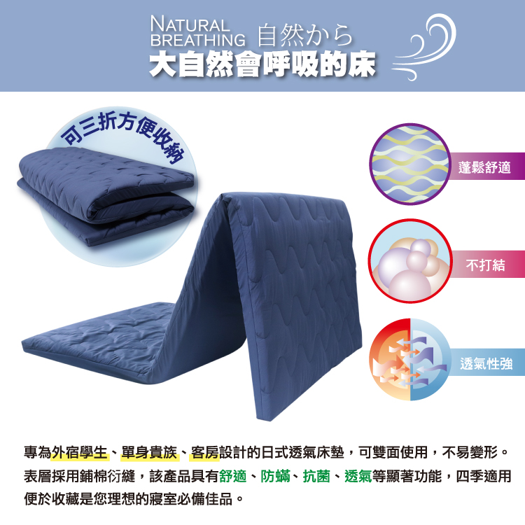 【Victoria】台灣製造大和防蟎抗菌床墊 可拆洗 折疊式床墊 學生宿舍床墊